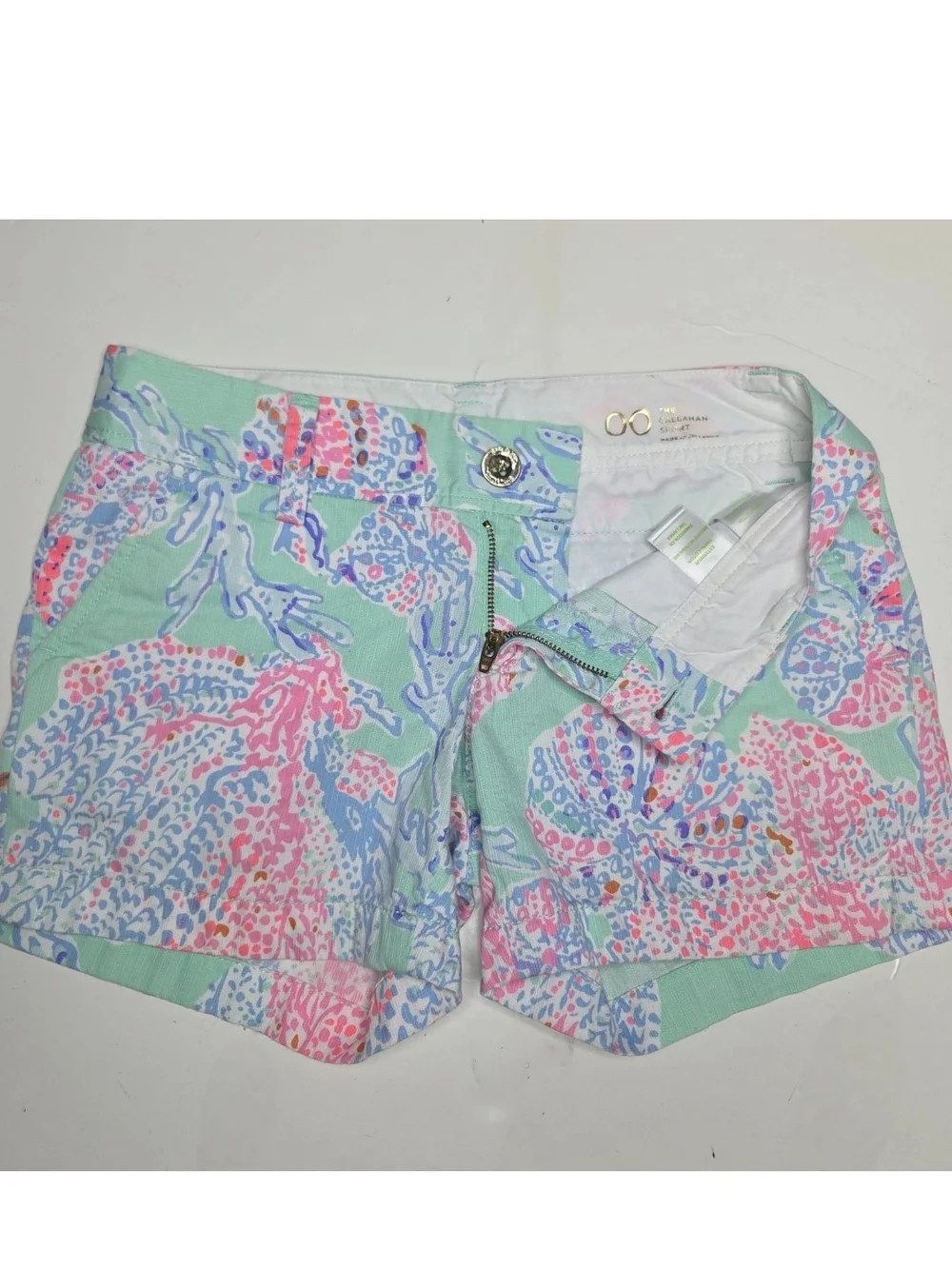 Lilly Pulitzer Callahan Shorts 00 Green Pink Sea Life Marine Preppy Resortwear